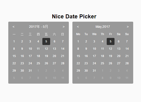 Selector de fecha de calendario mínimo con Pure JS-niceDatePicker