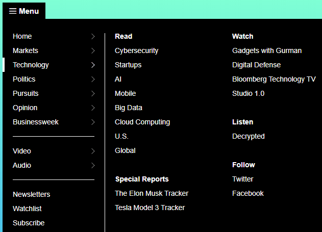 Menú de alternancia multi-nivel de Bloomberg inspirado en CSS puro